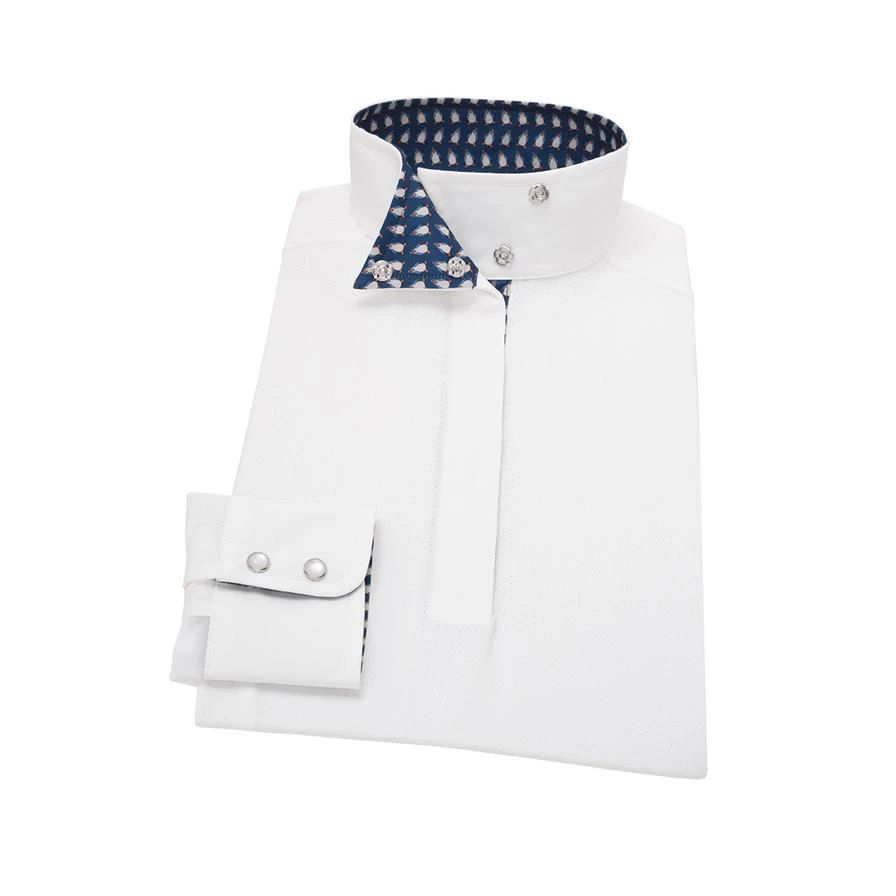 Happy Penguins Ladies Talent Yarn Wrap Collar Show Shirt - White 1 Happy Penguins Ladies Talent Yarn Wrap Collar Show Shirt - White