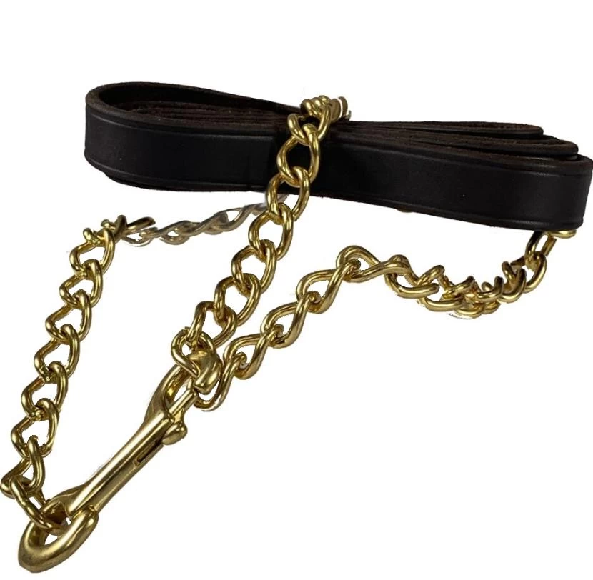 Leather Lead With 24" Chain - Chestnut 1 Leather Lead With 24" Chain - Chestnut