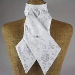 Style Stock White Garden Rose Pre-Tied Stock Tie - White
