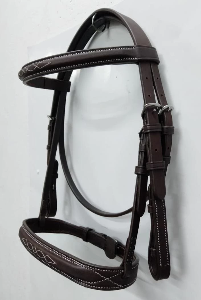 Sugarbrook Fancy Stitched Wide Noseband Bridle - Brown 2 Sugarbrook Fancy Stitched Wide Noseband Bridle - Brown - Image 2